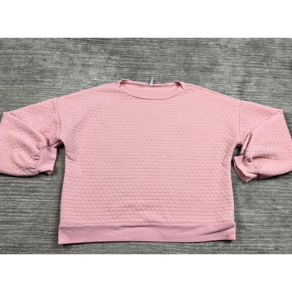 JW Style Sweatshirt Womens XL Pink Quilted Diamond Balloon Sleeve Crew Neck